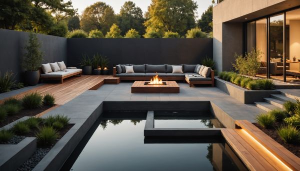Terrasse et jardin paysager moderne